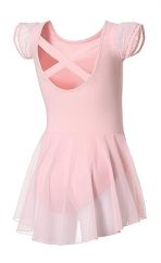 Charming Flutter Sleeve Ballet Leotard for Girls with Skirt and Criss-Cross Back