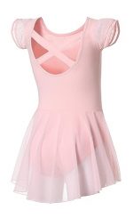 Charming Flutter Sleeve Ballet Leotard for Girls with Skirt and Criss-Cross Back