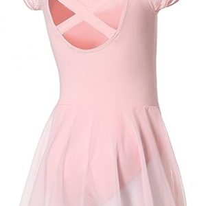 Charming Flutter Sleeve Ballet Leotard for Girls with Skirt and Criss-Cross Back