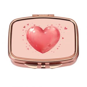 "Heart Patterned Rose Gold Pill Box with Mirror"
