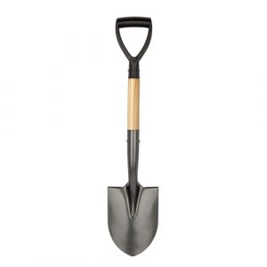 Compact Round Gardening Shovel with Durable Wooden D-Handle, 28 Inches