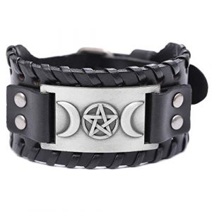 Enchanting Triple Moon Goddess Leather Bracelet