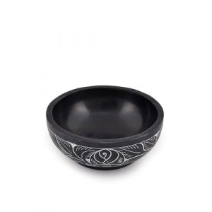 Elegant Hand-Carved Natural Stone Smudge Bowl with White Leaf Design
