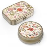 Compact Retro Pill Organizer with Mirror and Artistic Design
