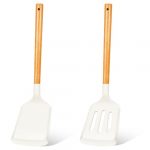 2-Piece Silicone Spatula Set with Wood Handle for Non-Stick Cookware
