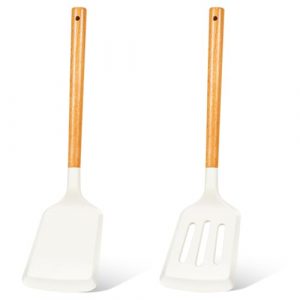 2-Piece Silicone Spatula Set with Wood Handle for Non-Stick Cookware