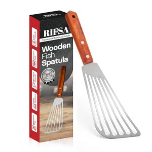 Premium Stainless Steel Fish Spatula with Wooden Handle