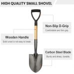 Compact Round Gardening Shovel with Durable Wooden D-Handle, 28 Inches - Image 4