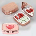"Heart Patterned Rose Gold Pill Box with Mirror" - Image 4