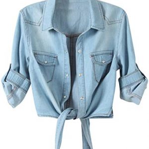 Chic Denim Crop Top with Tie-Knot Detail