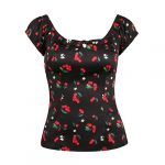 Vintage-Inspired Cotton Pinup Shirt with Puff Sleeves and Bow Detail