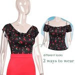 Vintage-Inspired Cotton Pinup Shirt with Puff Sleeves and Bow Detail - Image 3