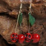 Handcrafted Spooky Skull Cherry Earrings - Image 3