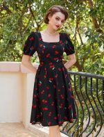 Vintage Inspired Cottagecore Dress with Puff Sleeves and Pockets - Image 4