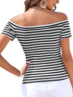 Chic Striped Off-the-Shoulder Women's Top - Image 2