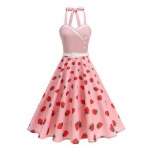 Vintage-Inspired Women's Polka Dot Floral Cocktail Dress with Belt