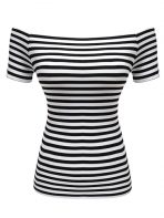 Chic Striped Off-the-Shoulder Women's Top - Image 3