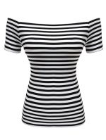 Chic Striped Off-the-Shoulder Women's Top - Image 3