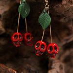 Handcrafted Spooky Skull Cherry Earrings - Image 2