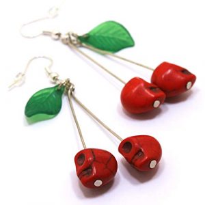 Handcrafted Spooky Skull Cherry Earrings