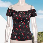 Vintage-Inspired Cotton Pinup Shirt with Puff Sleeves and Bow Detail - Image 2