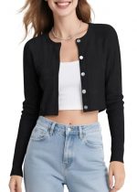 Chic Long Sleeve Cropped Cardigan with Button-Up Detail