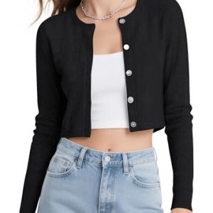 Chic Long Sleeve Cropped Cardigan with Button-Up Detail