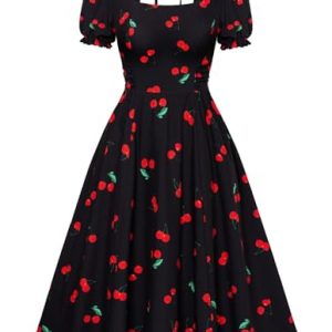 Vintage Inspired Cottagecore Dress with Puff Sleeves and Pockets