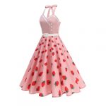 Vintage-Inspired Women's Polka Dot Floral Cocktail Dress with Belt - Image 3