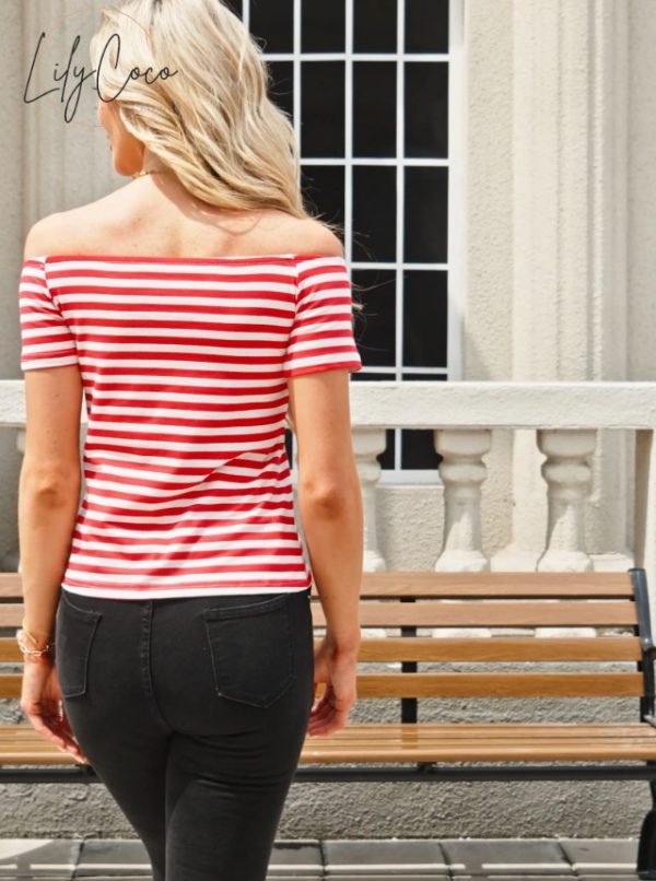 Chic Striped Off-the-Shoulder Women's Top - Image 7