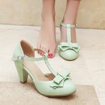 Retro Rockabilly Chunky Heel T-Strap Pumps - Image 6