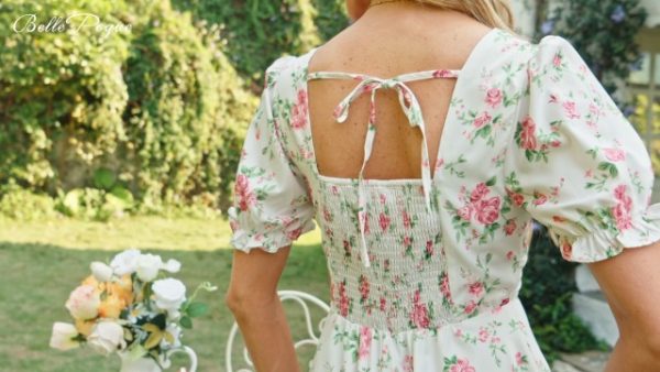 Vintage Inspired Cottagecore Dress with Puff Sleeves and Pockets - Image 7