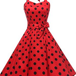 Classic Polka Dot Halter Swing Dress
