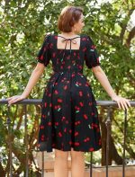 Vintage Inspired Cottagecore Dress with Puff Sleeves and Pockets - Image 5