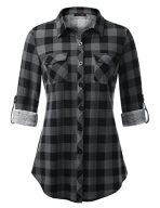 Versatile Plaid Shirt with Roll-Up Sleeves for Women