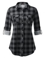Versatile Plaid Shirt with Roll-Up Sleeves for Women