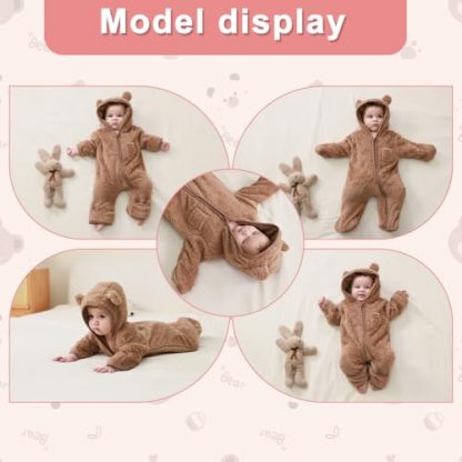 Cozy Bear-Themed Winter Romper with Fold-Over Mittens and Footies - Image 5