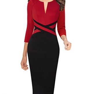 Sophisticated Slim-Fit Colorblock Office Dress with Crisscross Waist Detail