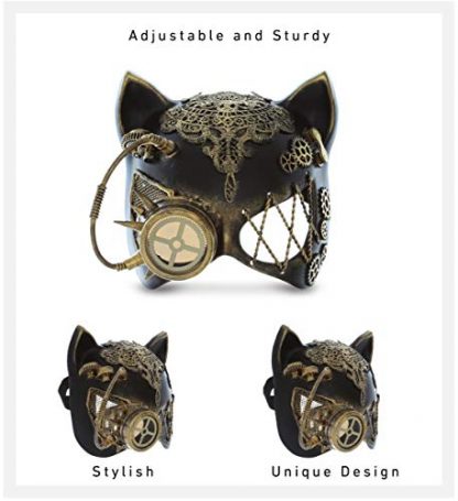 Gilded Steampunk Cat Ears Eye Mask with Robot Monocle - Image 4