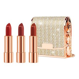 Trio of Velvet Matte Lipsticks with Chic Silver Chain Bag