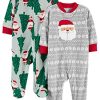 Green Santa/Grey Festive Print