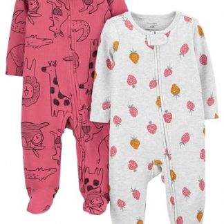 "Delightful Duo: Baby Girls' Thermal Footed Rompers with 2-Way Zipper, Pack of 2"