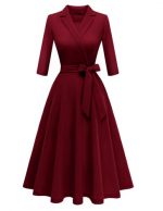 Elegant V-Neck Formal Dress with 3/4 Sleeves