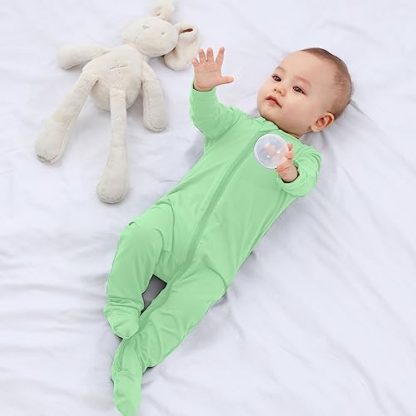 Comfortable Baby Boy Footed Pajamas with Mittens and 2-Way Zipper - Image 2