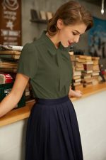 Summer Elegance: Short Sleeve Office Blouse with Bow Tie - Image 4