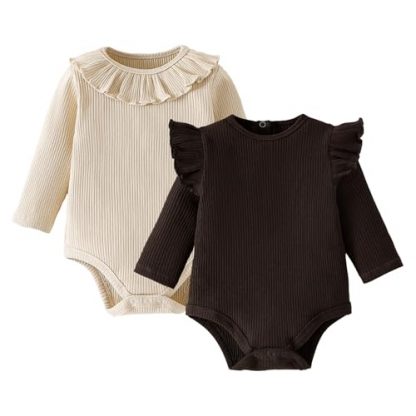 Enchanting Baby Girl Bodysuit Duo: Long Sleeve Ruffle & Flutter Styles