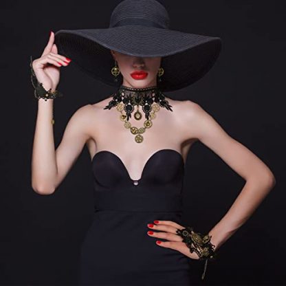 Quintessential Steampunk Accessory Set: Gear Choker, Bracelets, and Vintage Earrings - Image 3
