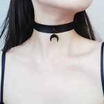 Mystical Moon Pendant Black Leather Choker - Image 6