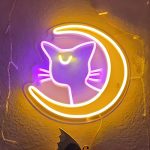 Lunar Feline Neon Sign - Anime-Inspired, Dimmable LED Wall Decor