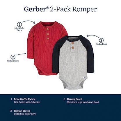 Baby Boys' Comfortable Long Sleeve Henley Onesies (2 Pack) - Image 6